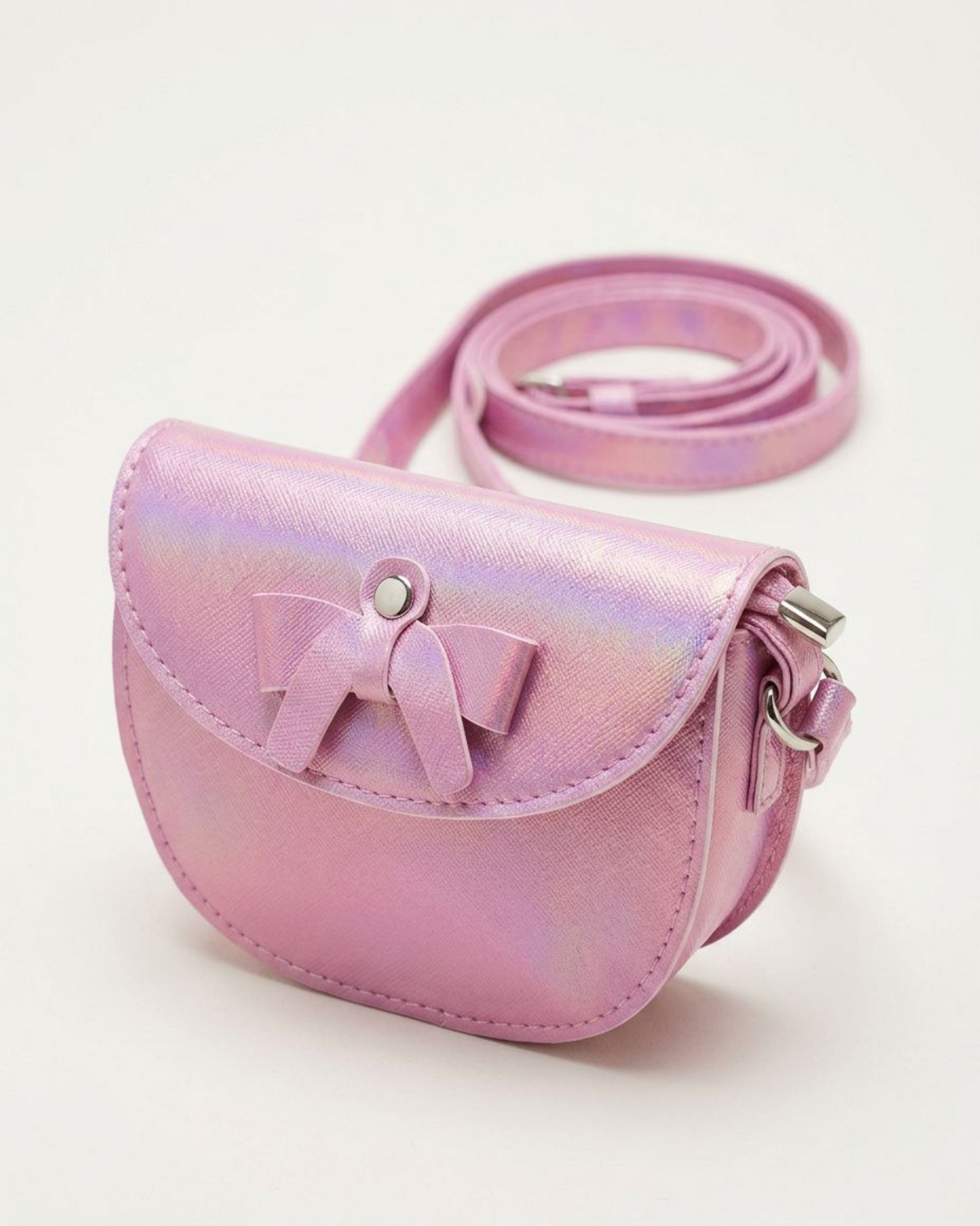 Handväska, rosa metallic med rosett