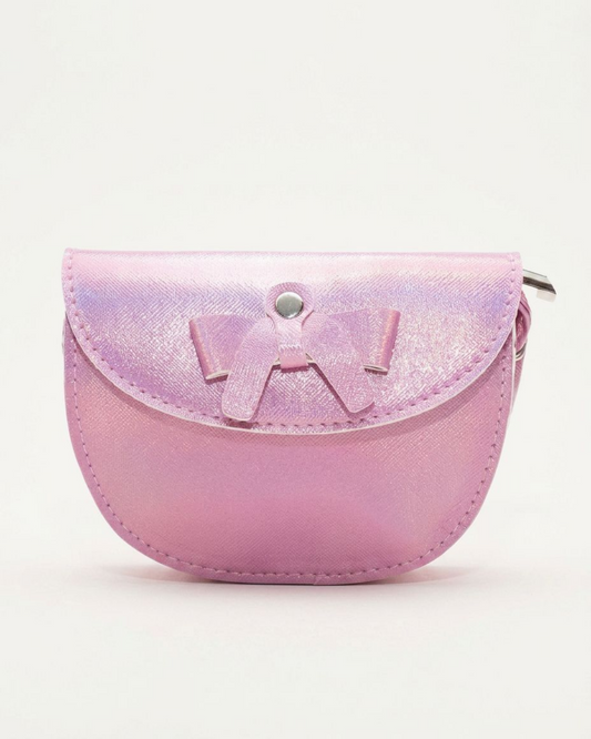 Handväska, rosa metallic med rosett