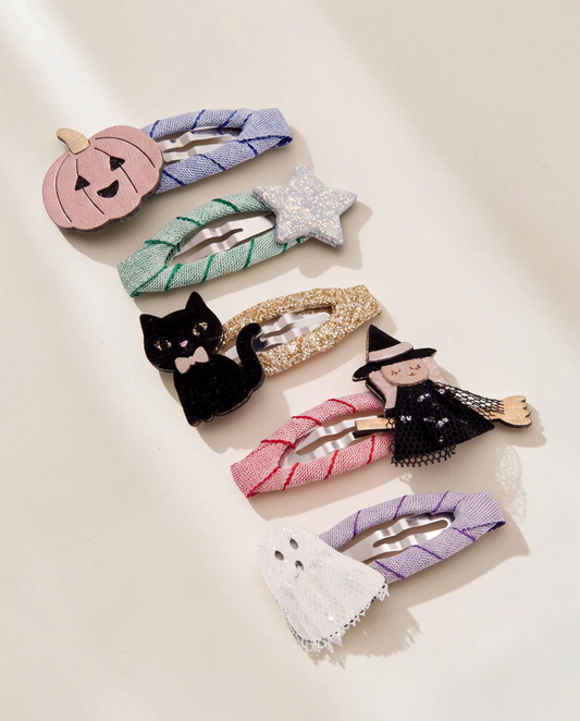 Hårspännen med häxa och katt för barn, 5-pack